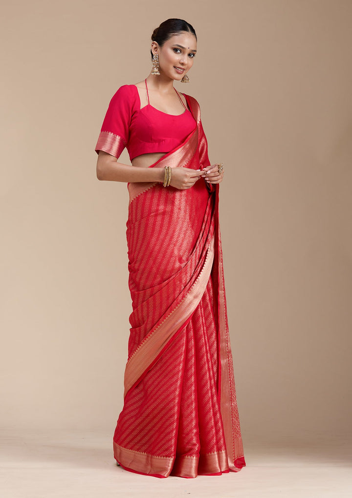 Red Zariwork (Gold) Georgette Silk_Saree-koskii
