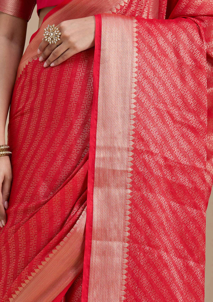 Red Zariwork (Gold) Georgette Silk_Saree-koskii