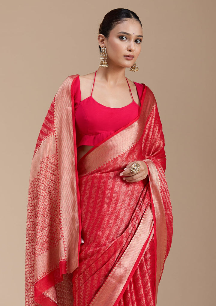 Red Zariwork (Gold) Georgette Silk_Saree-koskii