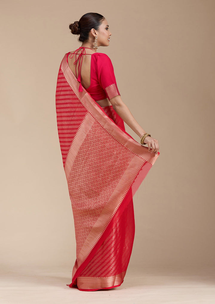 Red Zariwork (Gold) Georgette Silk_Saree-koskii