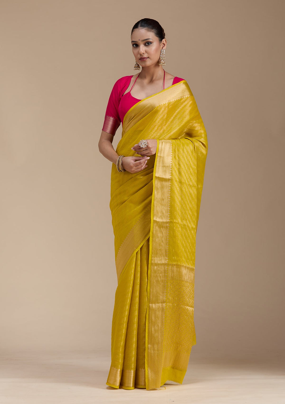 Yellow Zariwork (Gold) Georgette Silk_Saree-koskii