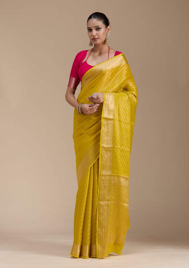 Yellow Zariwork (Gold) Georgette Silk_Saree-koskii