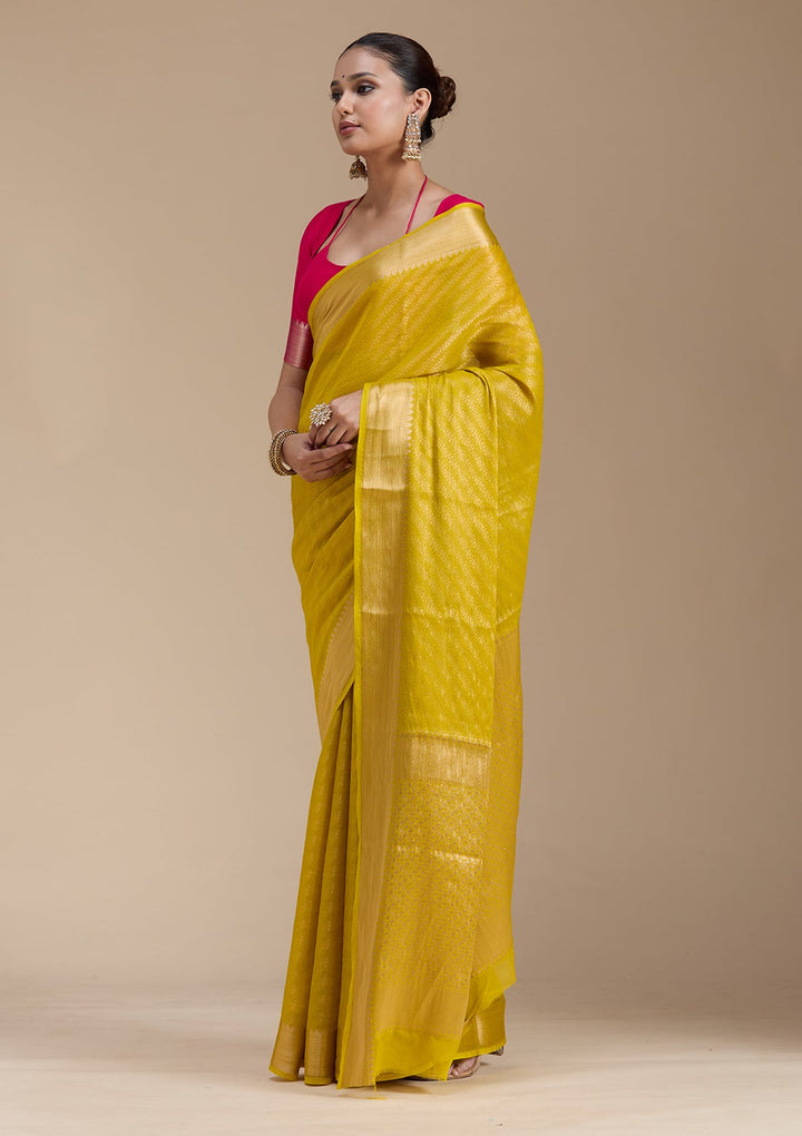 Yellow Zariwork (Gold) Georgette Silk_Saree-koskii