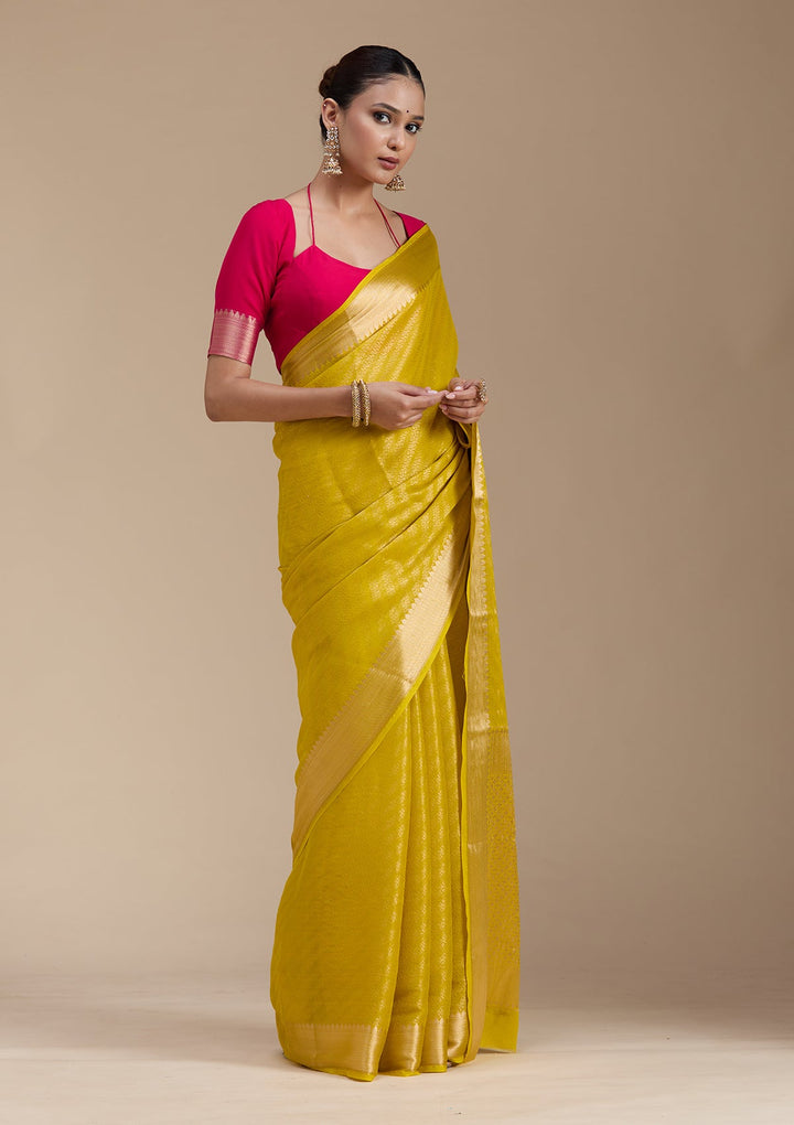Yellow Zariwork (Gold) Georgette Silk_Saree-koskii