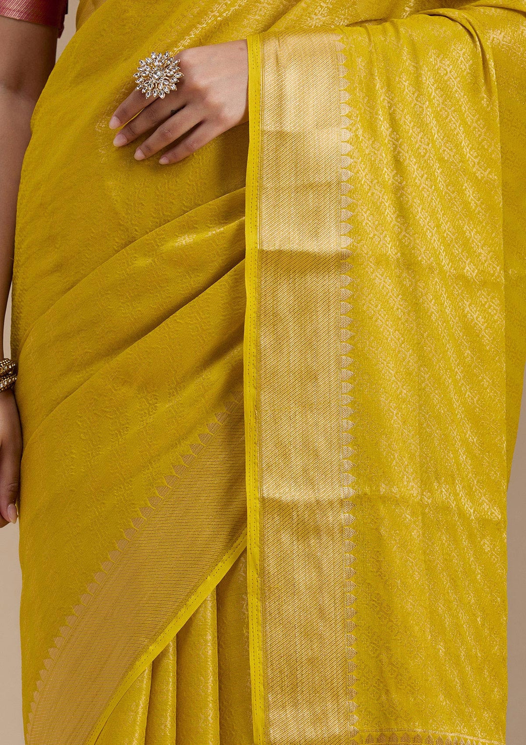Yellow Zariwork (Gold) Georgette Silk_Saree-koskii