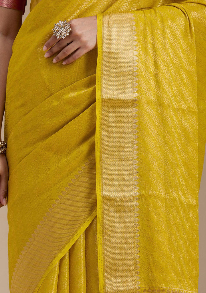 Yellow Zariwork (Gold) Georgette Silk_Saree-koskii
