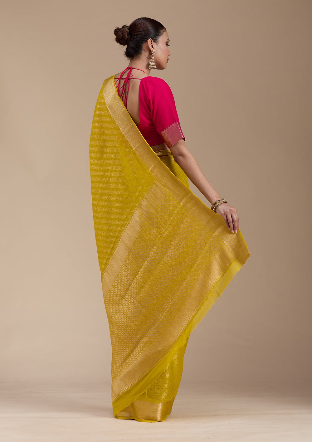 Yellow Zariwork (Gold) Georgette Silk_Saree-koskii