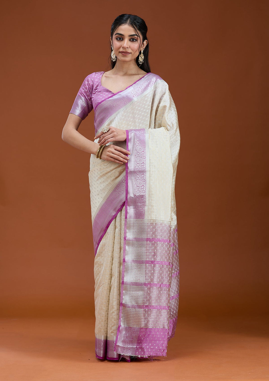 Cream Null Silk Silk_Saree_koskii