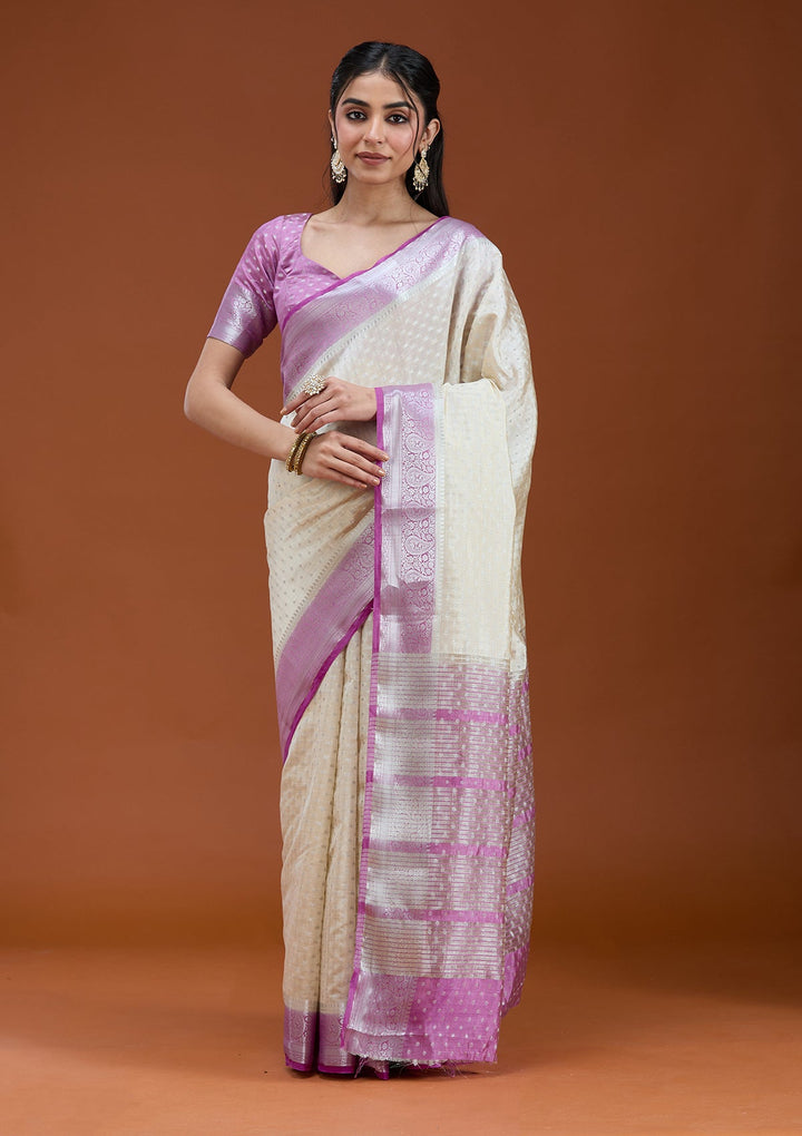 Cream Null Silk Silk_Saree_koskii