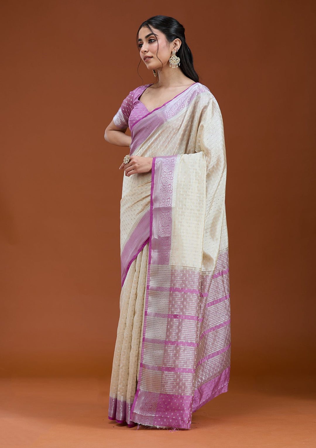 Cream Null Silk Silk_Saree_koskii