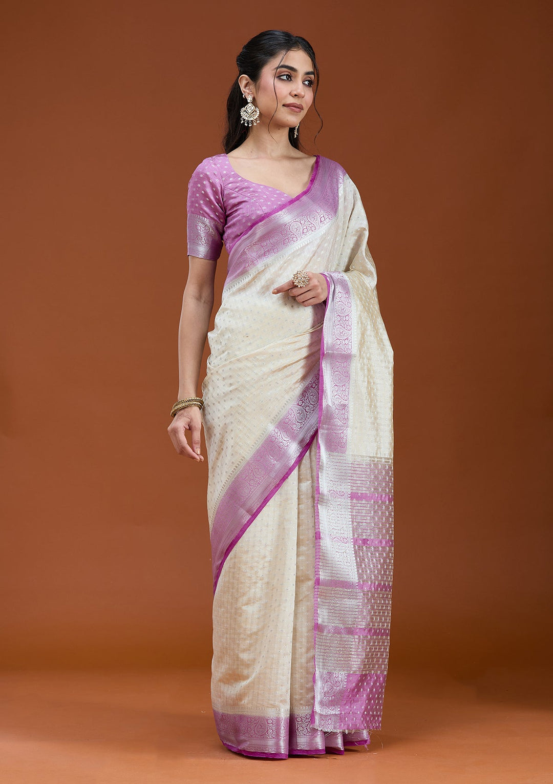 Cream Null Silk Silk_Saree_koskii