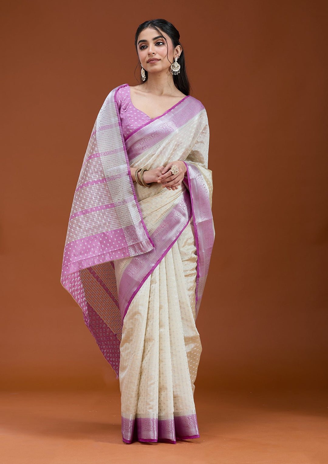 Cream Null Silk Silk_Saree_koskii