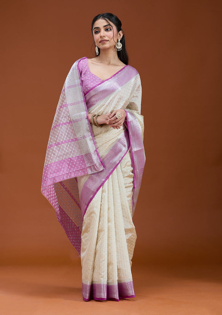 Cream Null Silk Silk_Saree_koskii