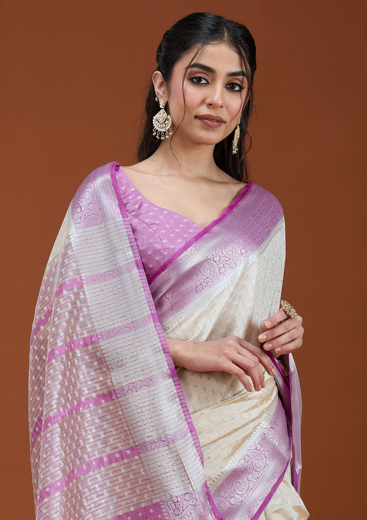 Cream Null Silk Silk_Saree_koskii