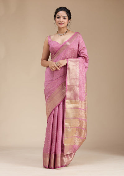 Lavender Zariwork (Gold) Tussar Silk Saree-koskii