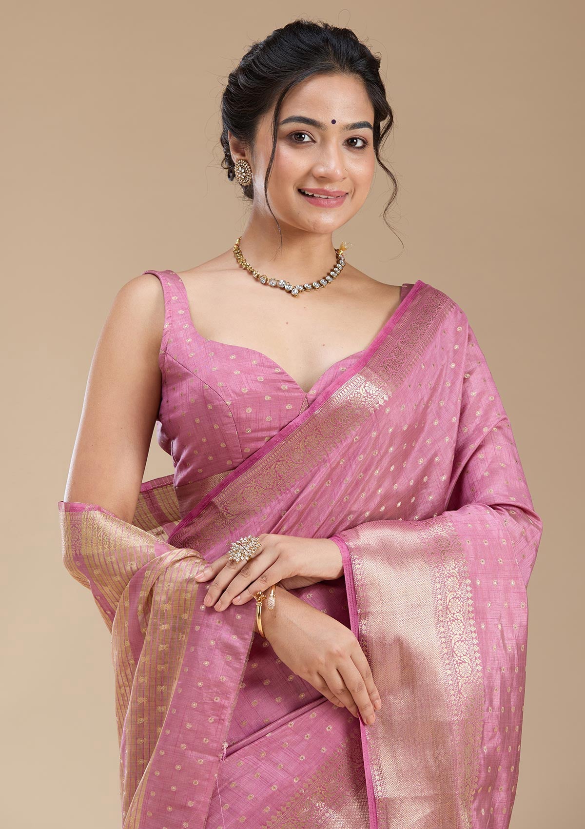 Lavender Zariwork (Gold) Tussar Silk Saree-koskii