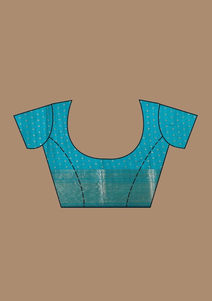 Turquoise Blue Zariwork (Gold) Tussar Silk_Saree-koskii