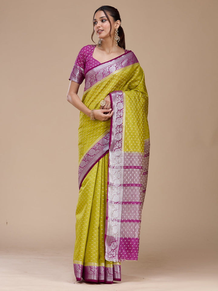 Mehendi Zariwork (Silver) Tussar Silk Saree_koskii
