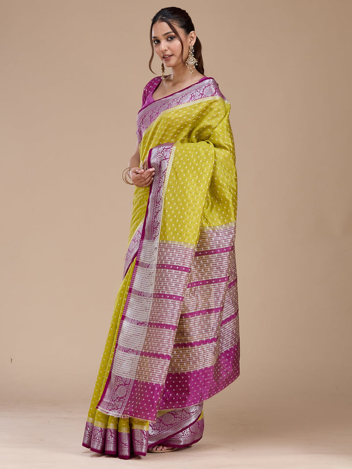 Mehendi Zariwork (Silver) Tussar Silk Saree_koskii
