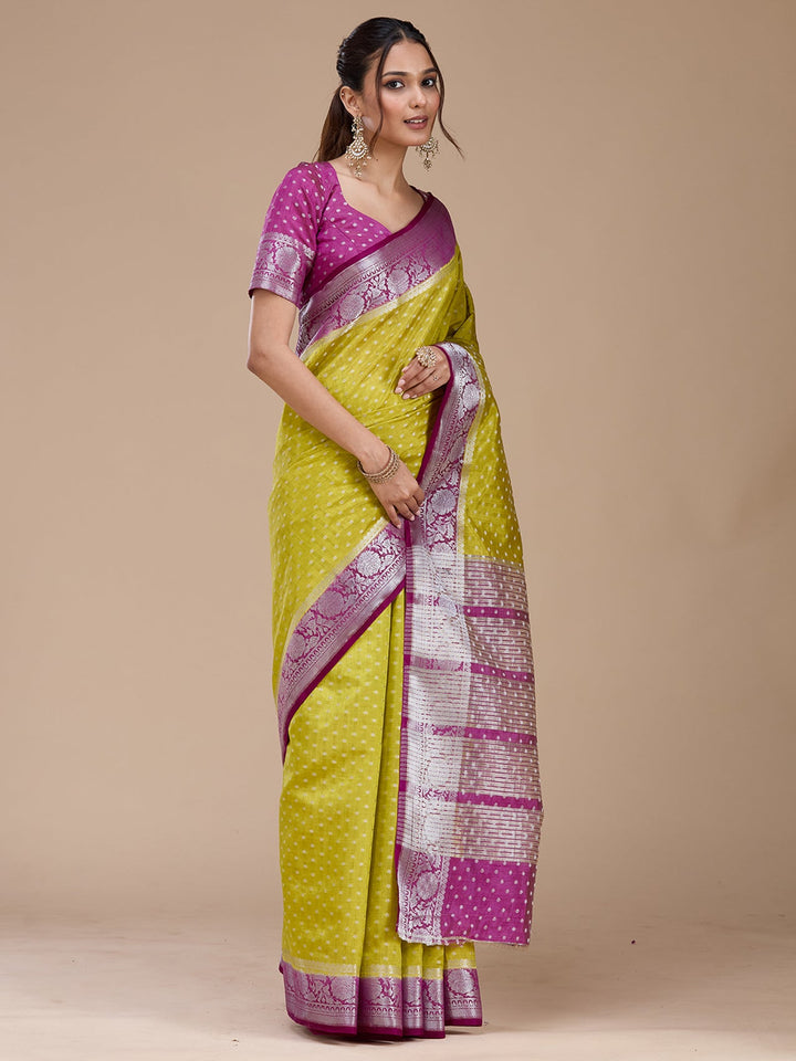 Mehendi Zariwork (Silver) Tussar Silk Saree_koskii