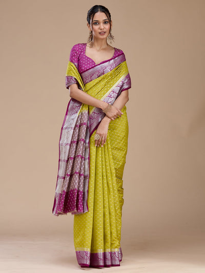 Mehendi Zariwork (Silver) Tussar Silk Saree-koskii