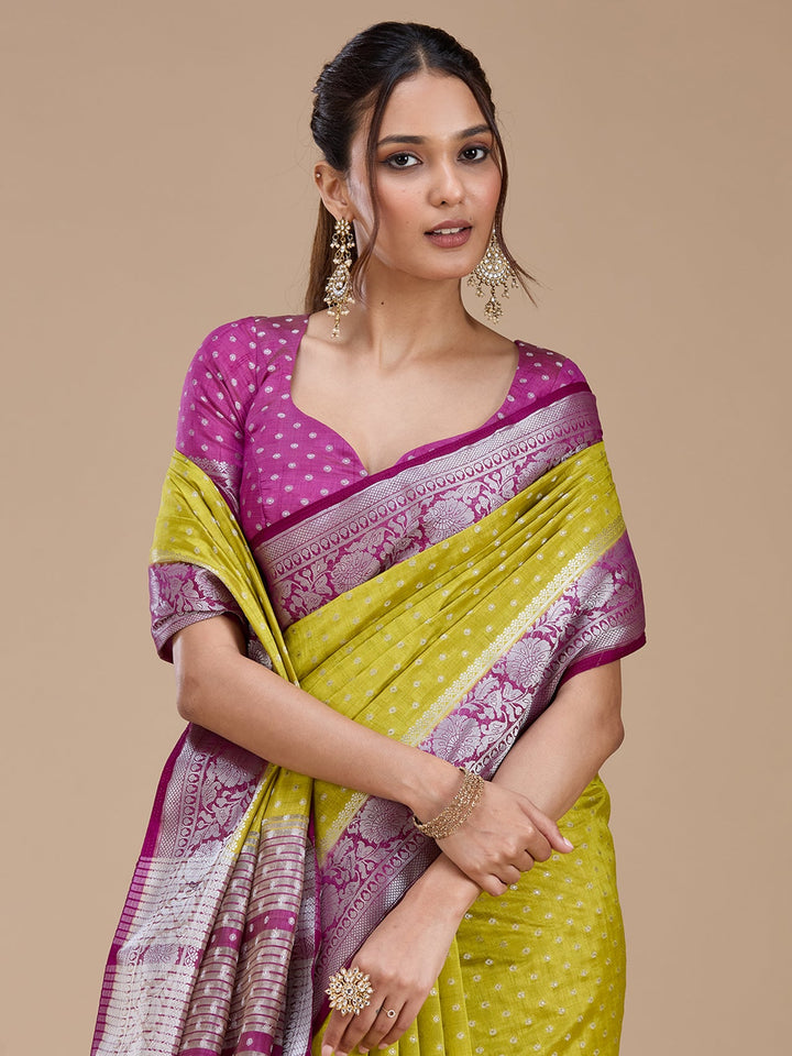 Mehendi Zariwork (Silver) Tussar Silk Saree_koskii