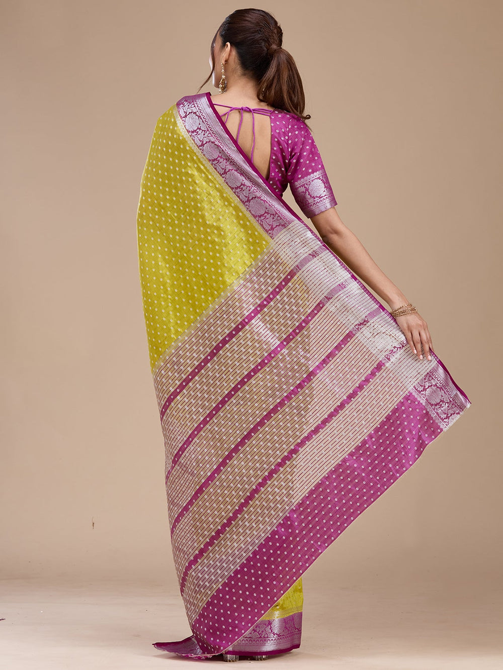 Mehendi Zariwork (Silver) Tussar Silk Saree-koskii