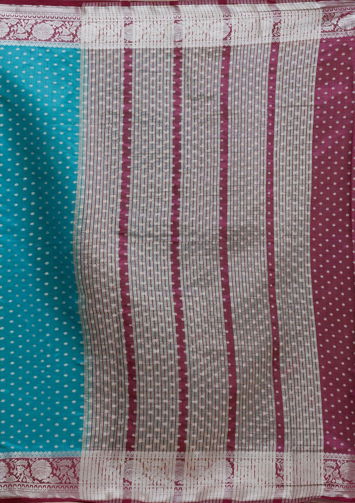 Turquoise Blue Zariwork (Silver) Tussar Silk Saree_koskii