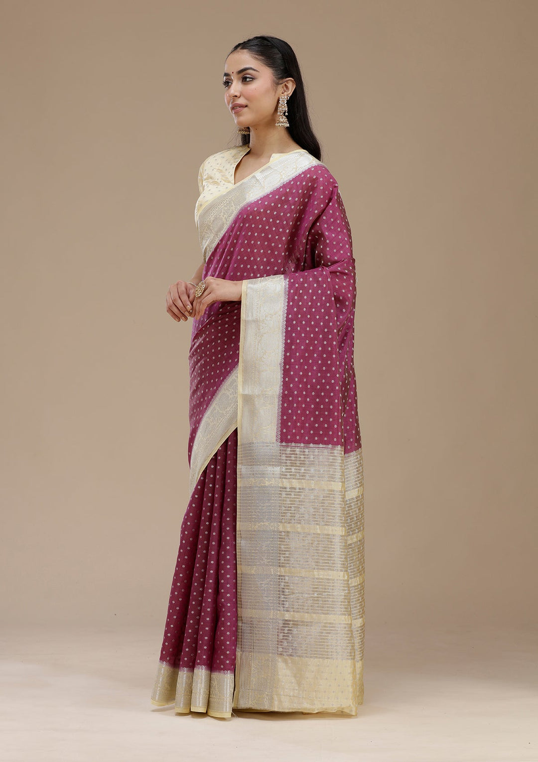 Wine Zariwork (Silver) Tussar Silk Saree_koskii