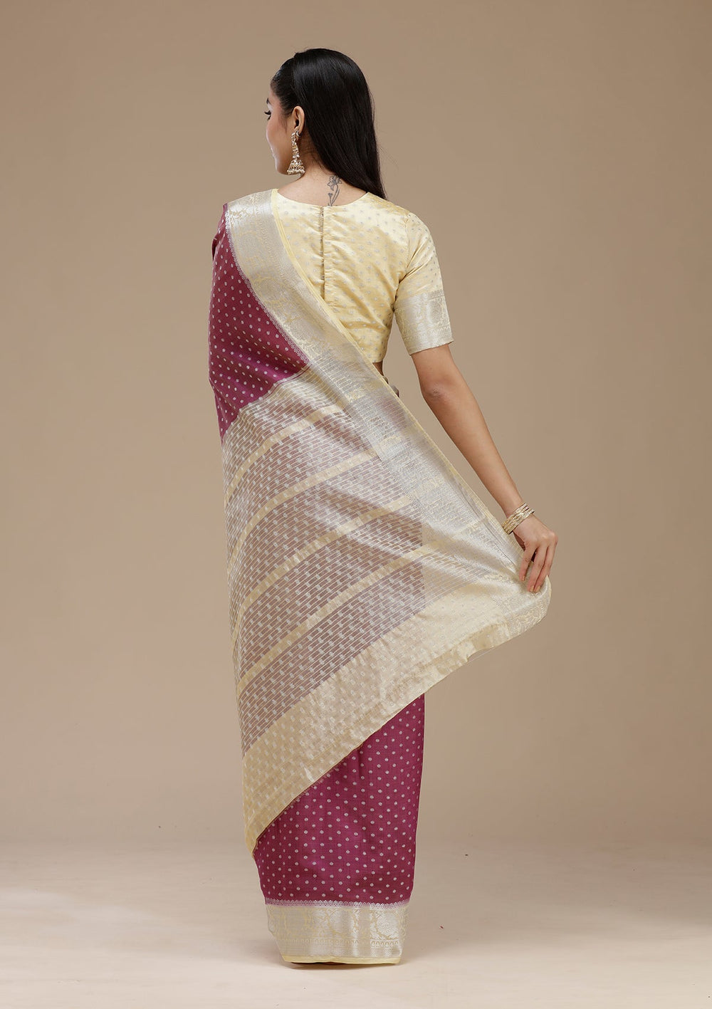 Wine Zariwork (Silver) Tussar Silk Saree_koskii