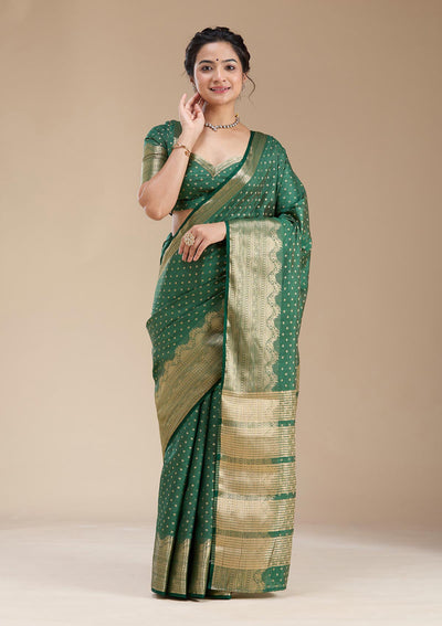 Bottle Green Zariwork (Gold) Tussar Silk Saree-koskii