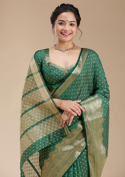 Bottle Green Zariwork (Gold) Tussar Silk Saree-koskii