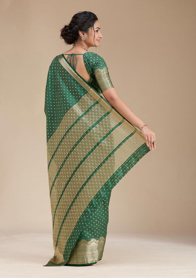 Bottle Green Zariwork (Gold) Tussar Silk Saree-koskii