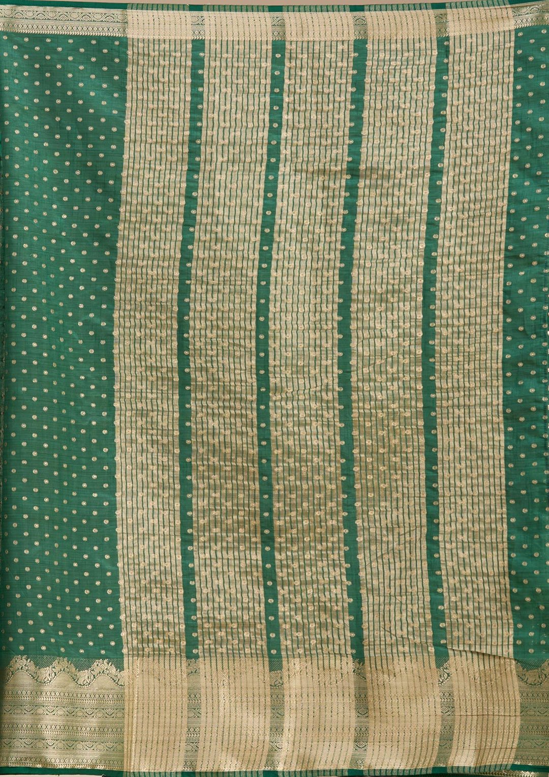 Bottle Green Zariwork (Gold) Tussar Silk Saree-koskii