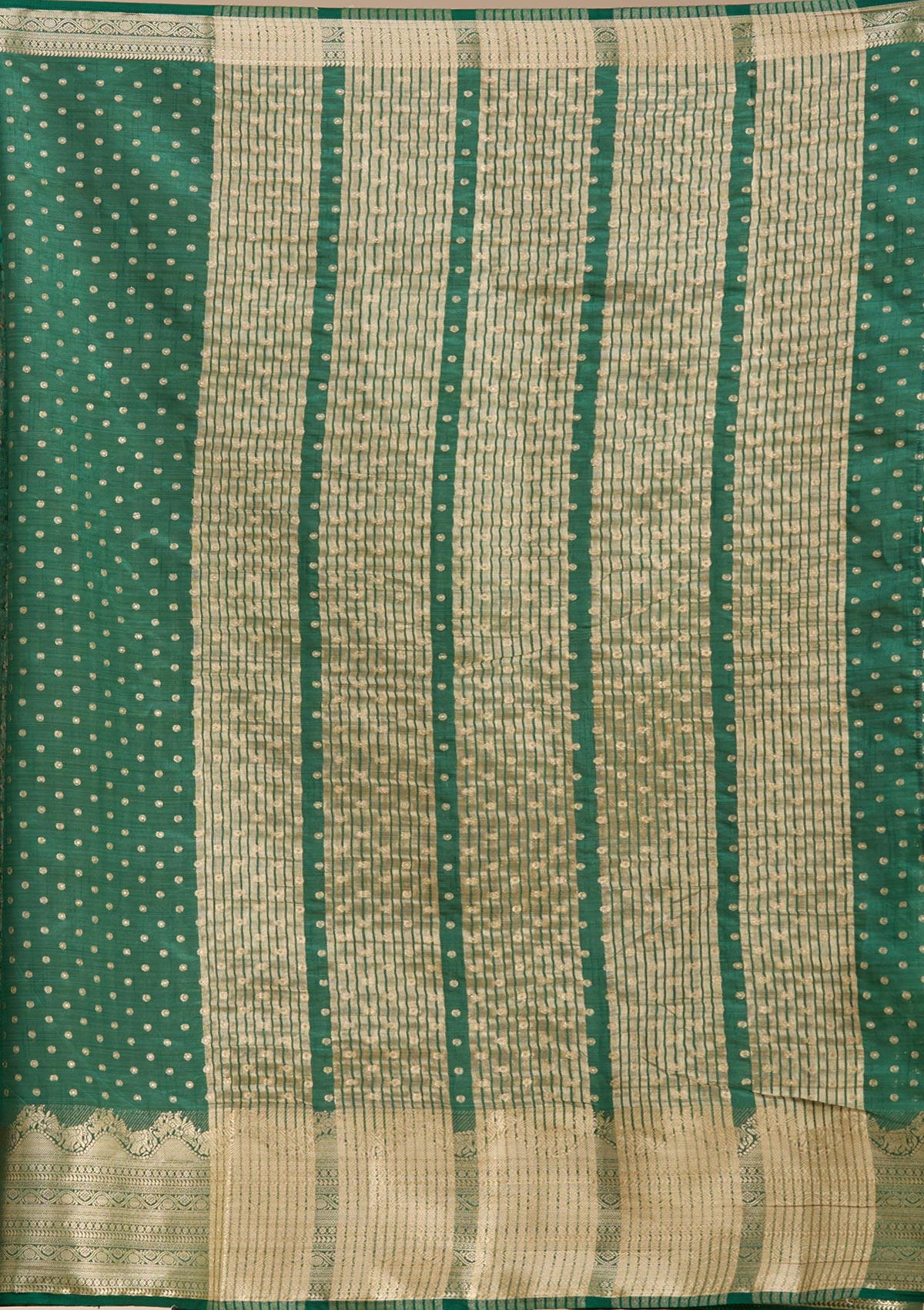 Bottle Green Zariwork (Gold) Tussar Silk Saree-koskii