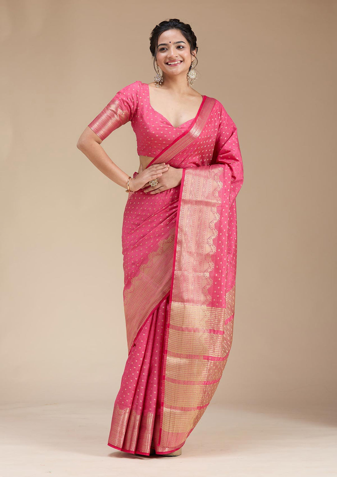 Pink Kanjivaram Silk Saree-koskii