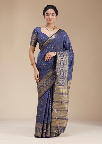 Navy Blue Kanjivaram Silk Saree-koskii