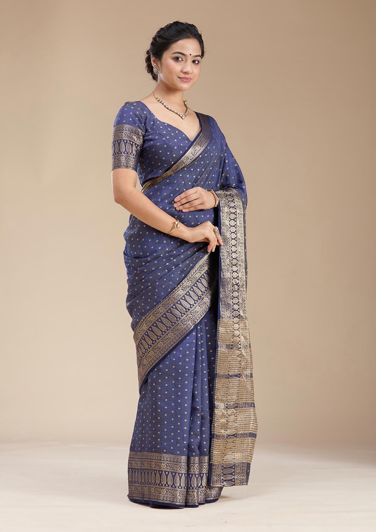 Navy Blue Kanjivaram Silk Saree-koskii