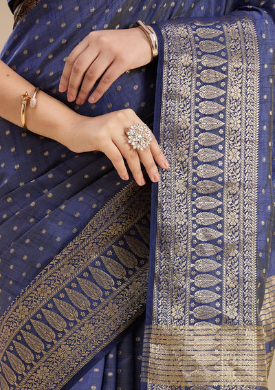 Navy Blue Kanjivaram Silk Saree-koskii