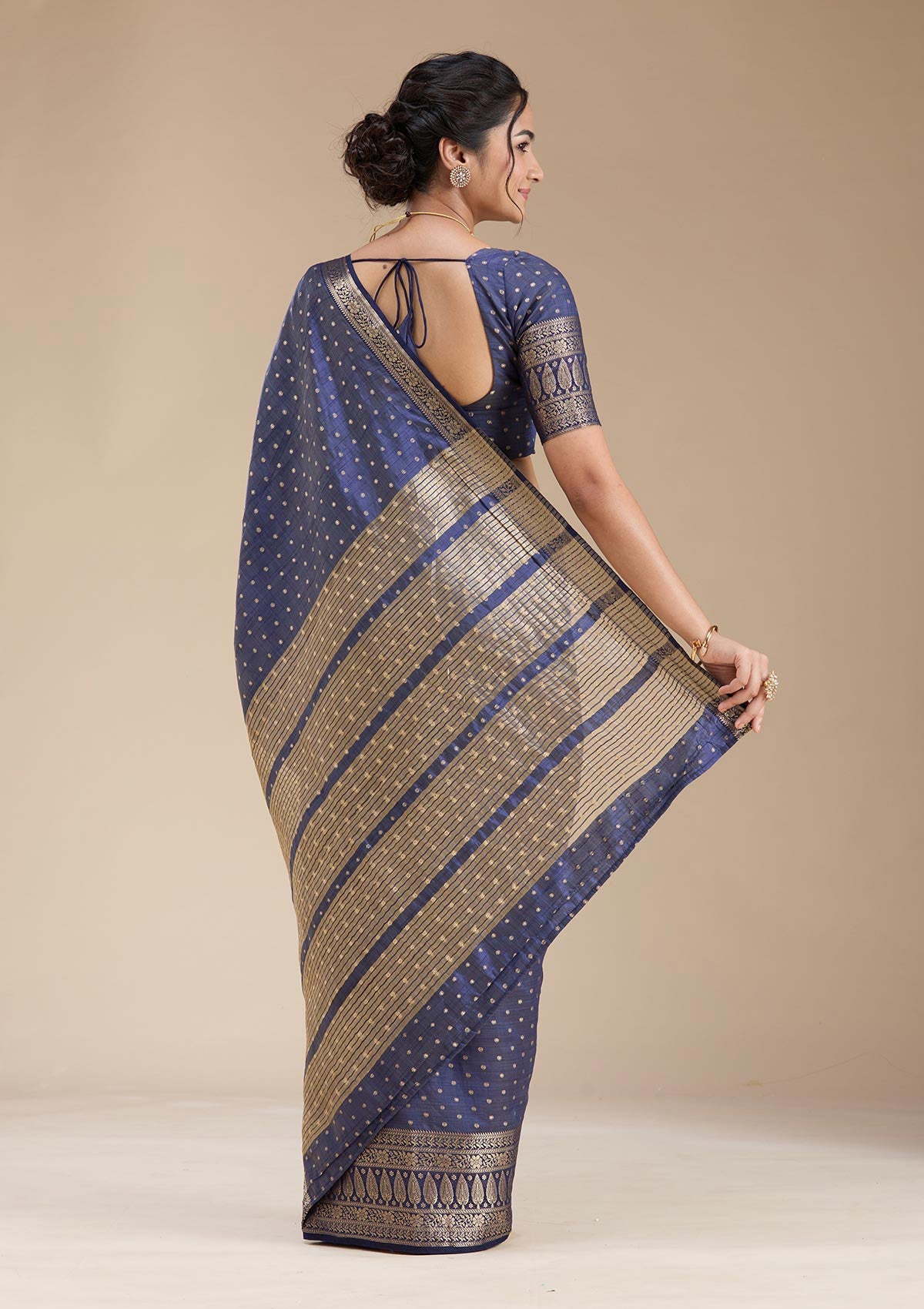 Navy Blue Kanjivaram Silk Saree-koskii