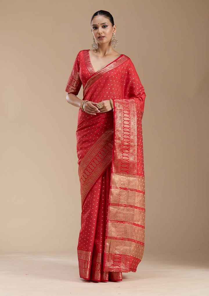 Red Zariwork (Gold) Silk Silk_Saree-koskii