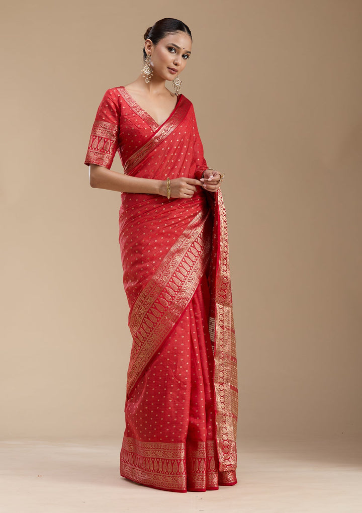 Red Zariwork (Gold) Silk Silk_Saree-koskii