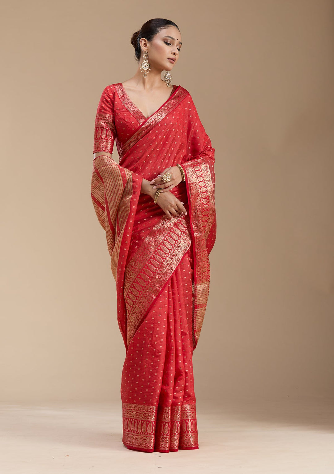 Red Zariwork (Gold) Silk Silk_Saree-koskii