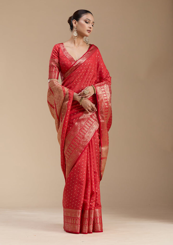 Red Zariwork (Gold) Silk Silk_Saree-koskii