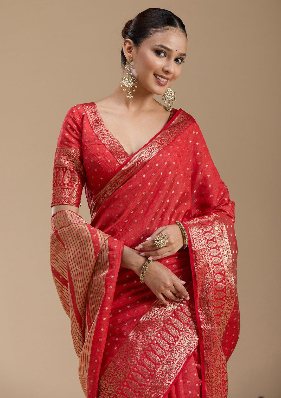 Red Zariwork (Gold) Silk Silk_Saree-koskii