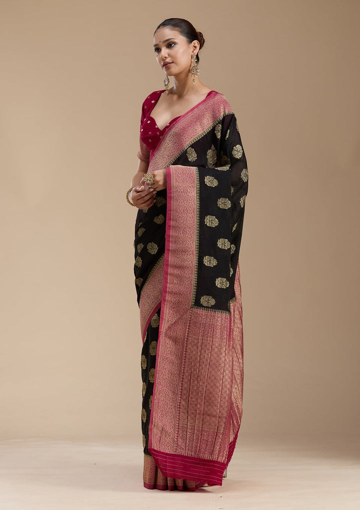Black Zariwork (Gold) Georgette Silk_Saree-koskii