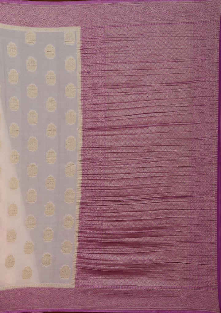 Off White Zariwork (Gold) Georgette Silk_Saree-koskii
