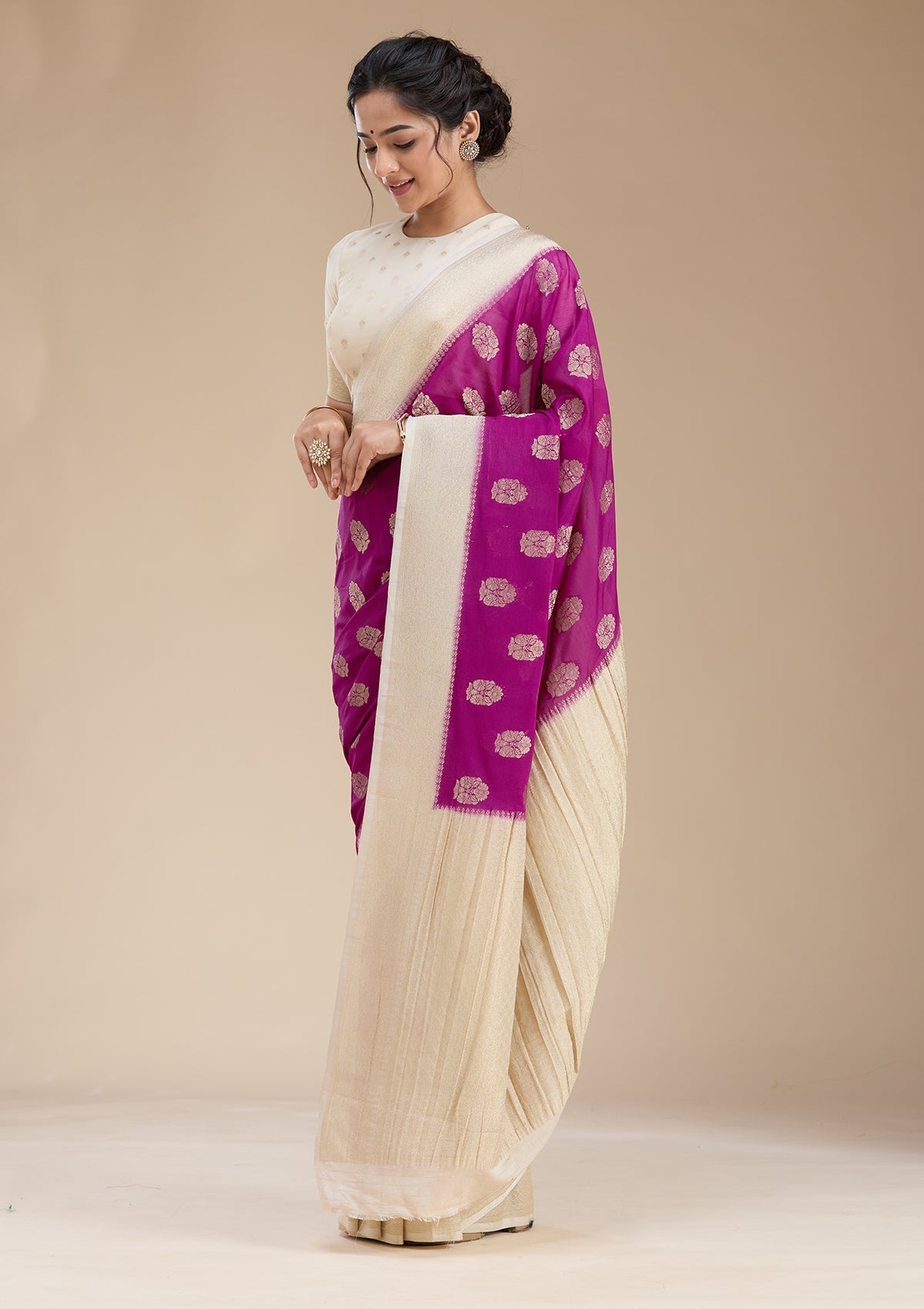 Wine Zariwork (Gold) Georgette Silk Saree-koskii