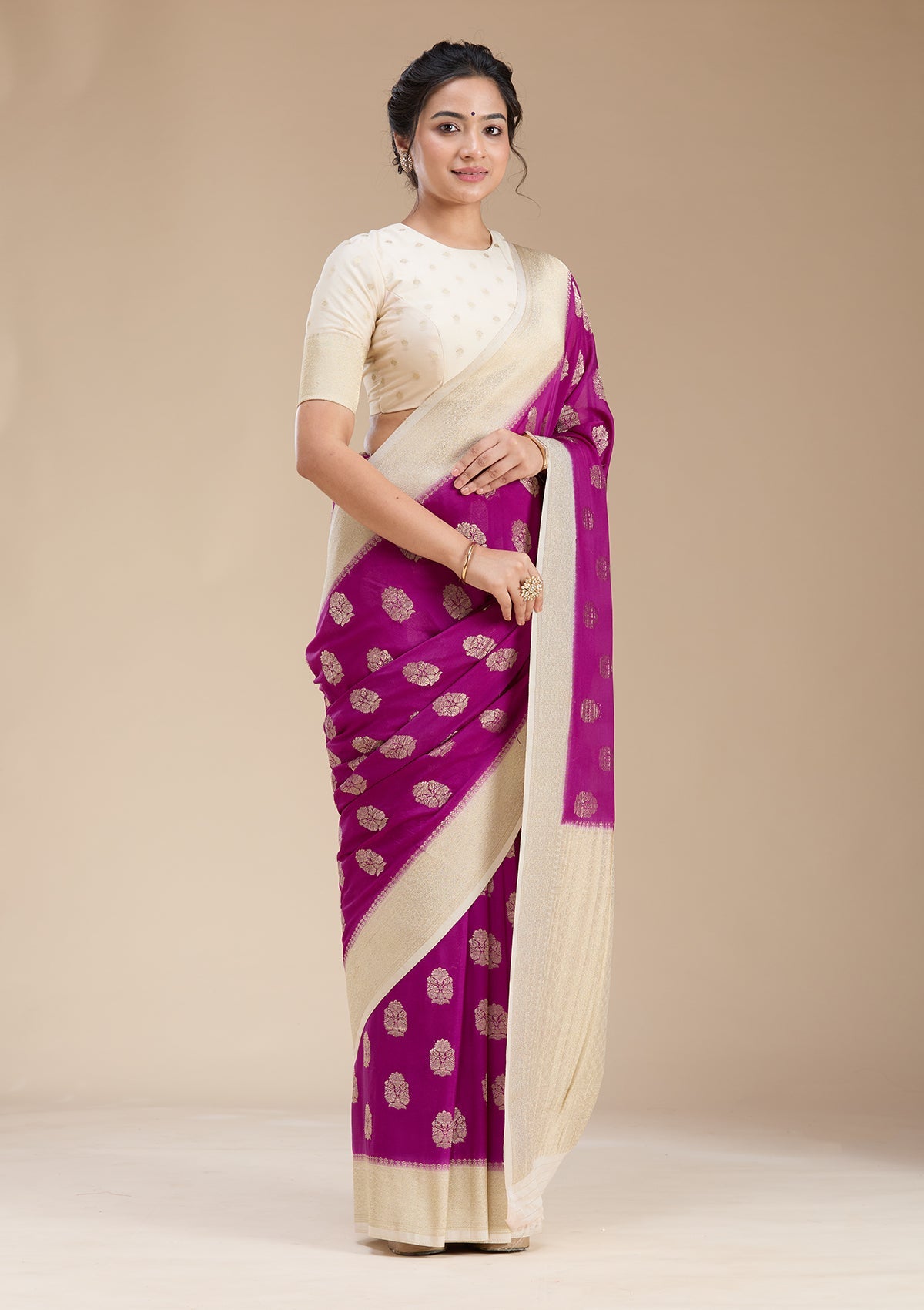 Wine Zariwork (Gold) Georgette Silk Saree-koskii