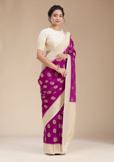 Wine Zariwork (Gold) Georgette Silk Saree-koskii